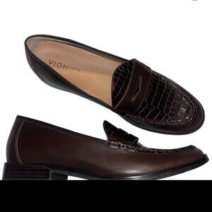 Vionic Waverly SZ9 Comfort Brown Croc Leather Penny Loafer Career Academia Old $
